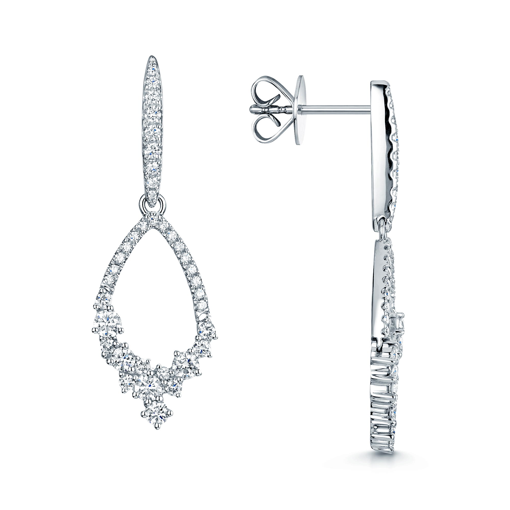 18ct White Gold Diamond Open Cluster Design Drop Earrings