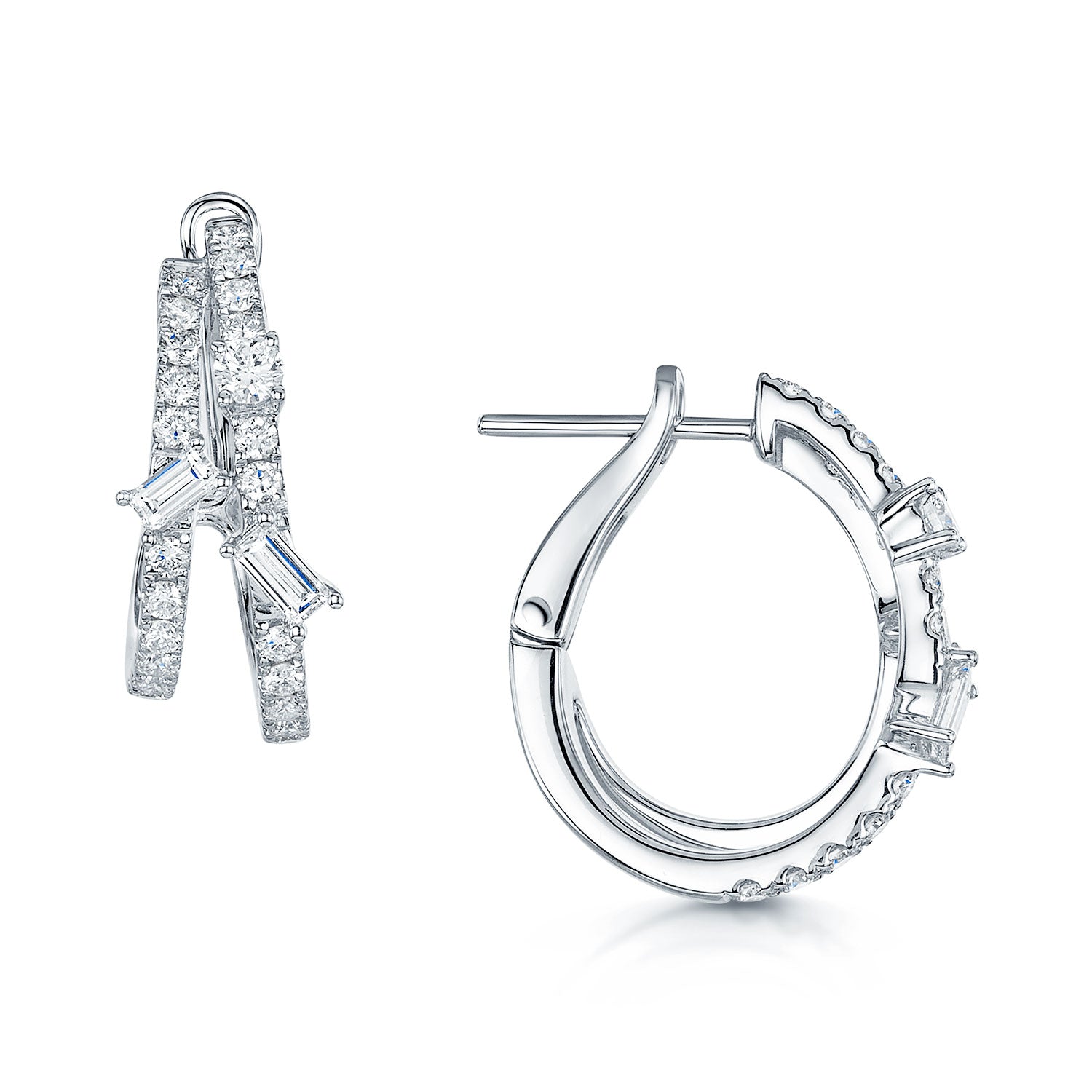 Berry's 18ct White Gold Emerald And Round Brilliant Cut Diamond Hoop Earrings - Berry's Jewellers