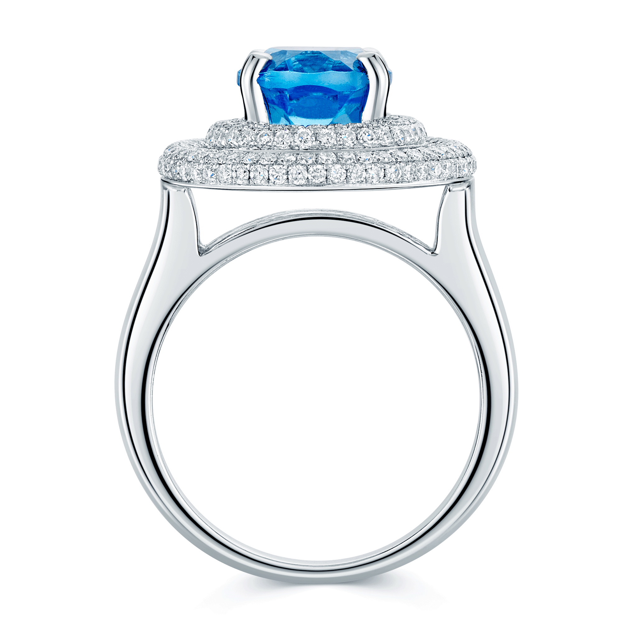 18ct White Gold Oval Blue Topaz and Diamond Surround Ring