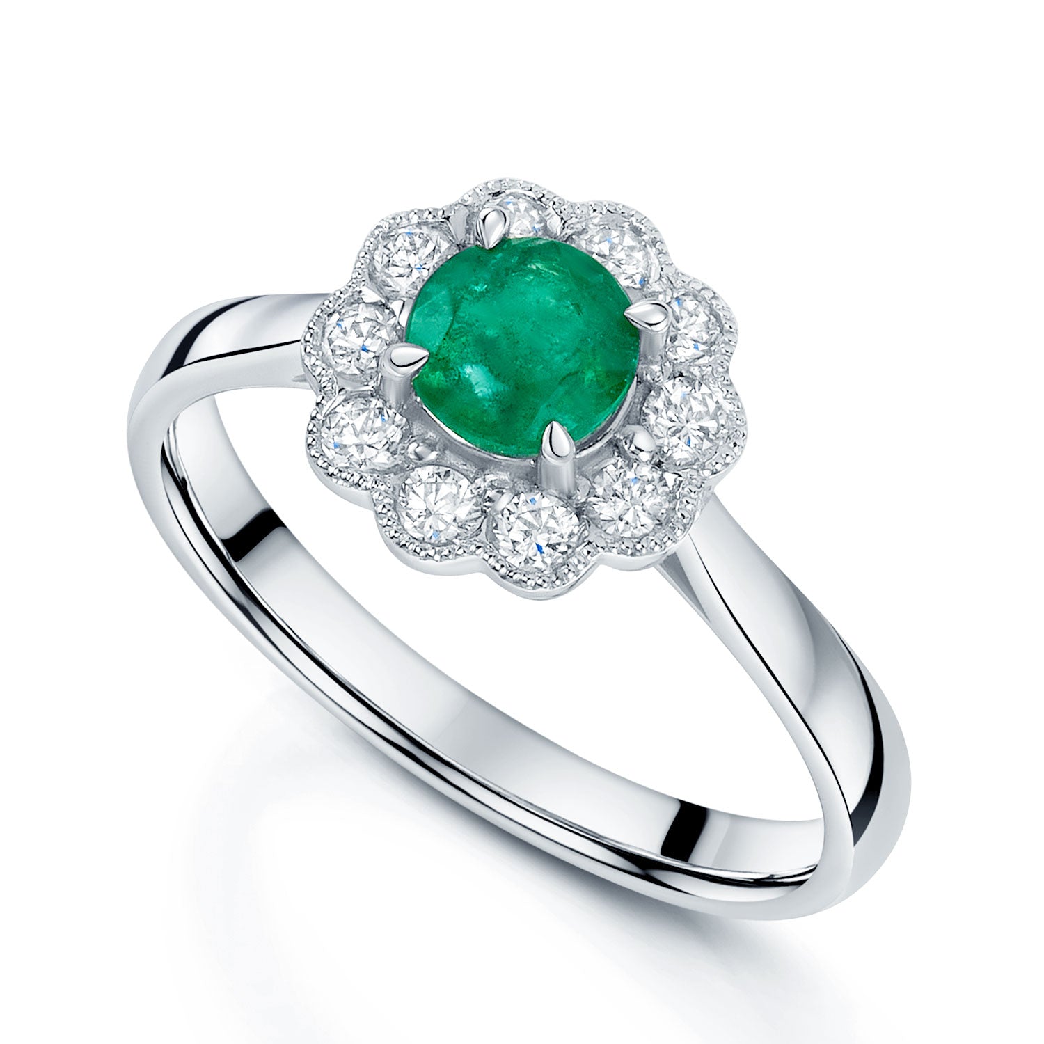 Berry's Platinum Emerald And Diamond Cluster Dress Ring - Berry's Jewellers
