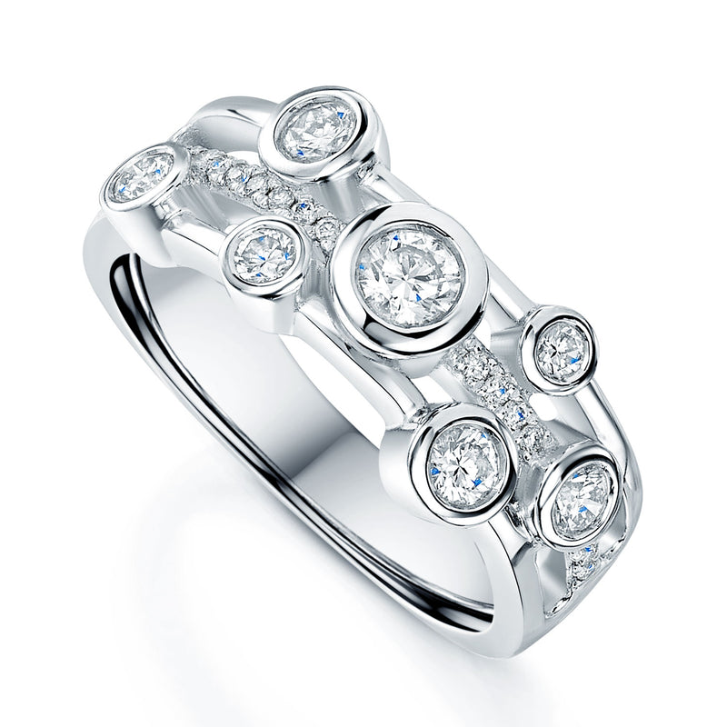 Platinum 3 Row Diamond Dress Ring with Pavé-set Diamond Centre Row