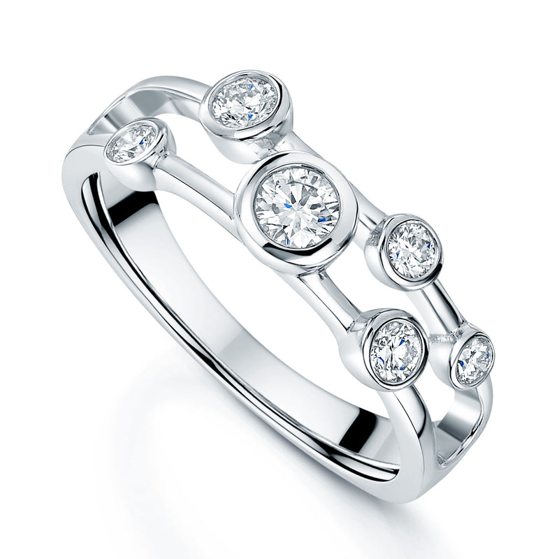 Platinum Two Row Diamond Rub-over Dress Ring