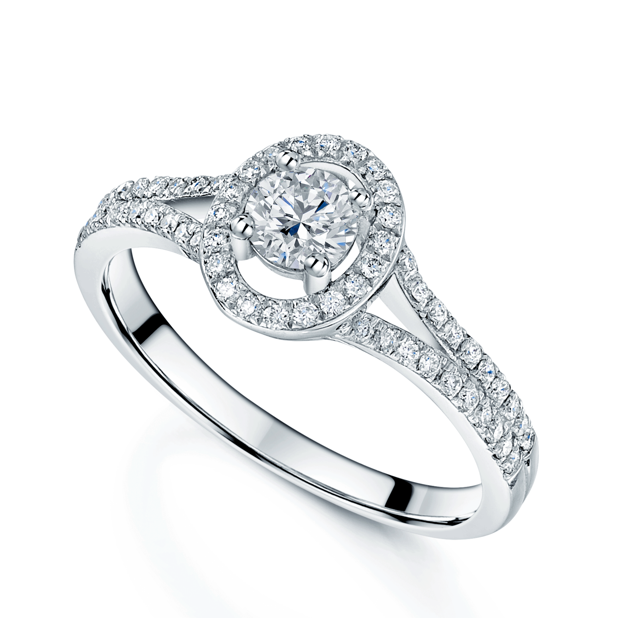 18ct White Gold Diamond Oval Cluster Ring With Split Shoulders