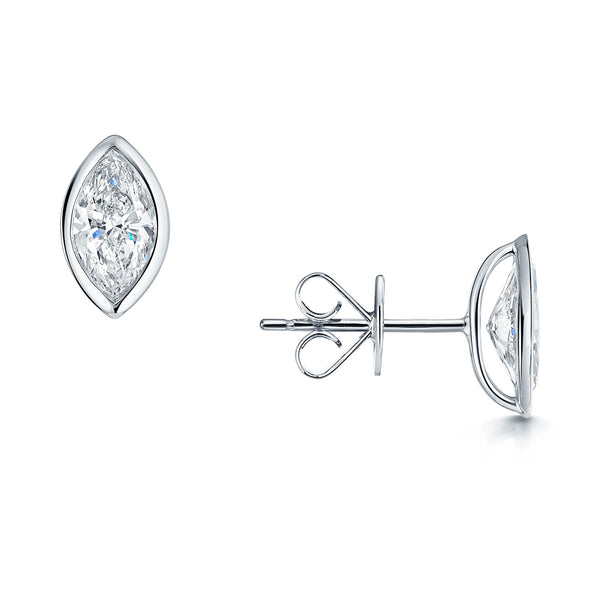 Berry's Platinum GIA Certificated Marquise Cut Diamond Rub Over Stud Earrings - Berry's Jewellers