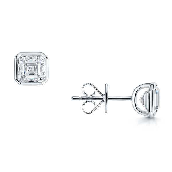 Berry's Platinum GIA Certificated Asscher Cut Diamond Rub Over Stud Earrings - Berry's Jewellers