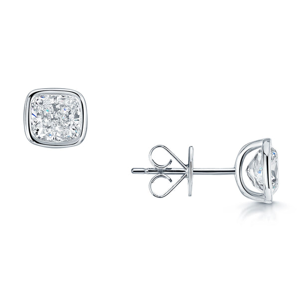 Berry's Platinum GIA Certificated Cushion Cut Diamond Rub Over Stud Earrings - Berry's Jewellers