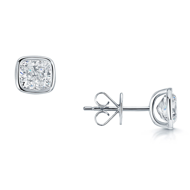 Berry's Platinum GIA Certificated Cushion Cut Diamond Rub Over Stud Earrings - Berry's Jewellers
