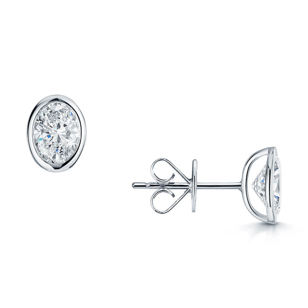 Berry's Platinum GIA Certificated Oval Cut Diamond Rub Over Stud Earrings - Berry's Jewellers