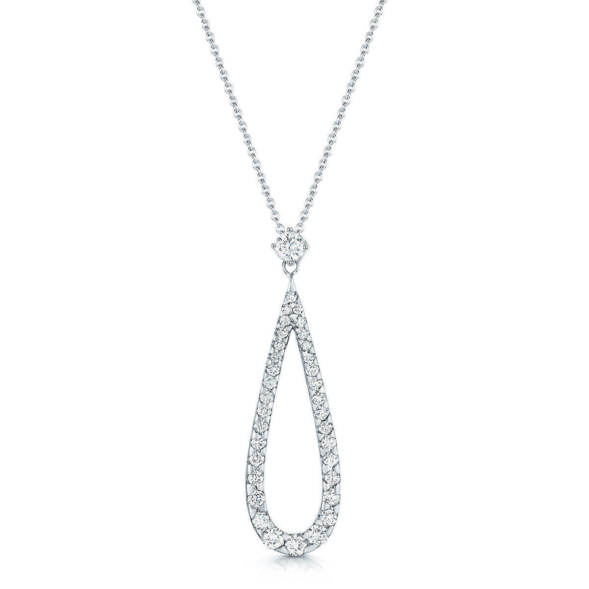 18ct White Gold Round Brilliant Cut Diamond Pear Drop Pendant