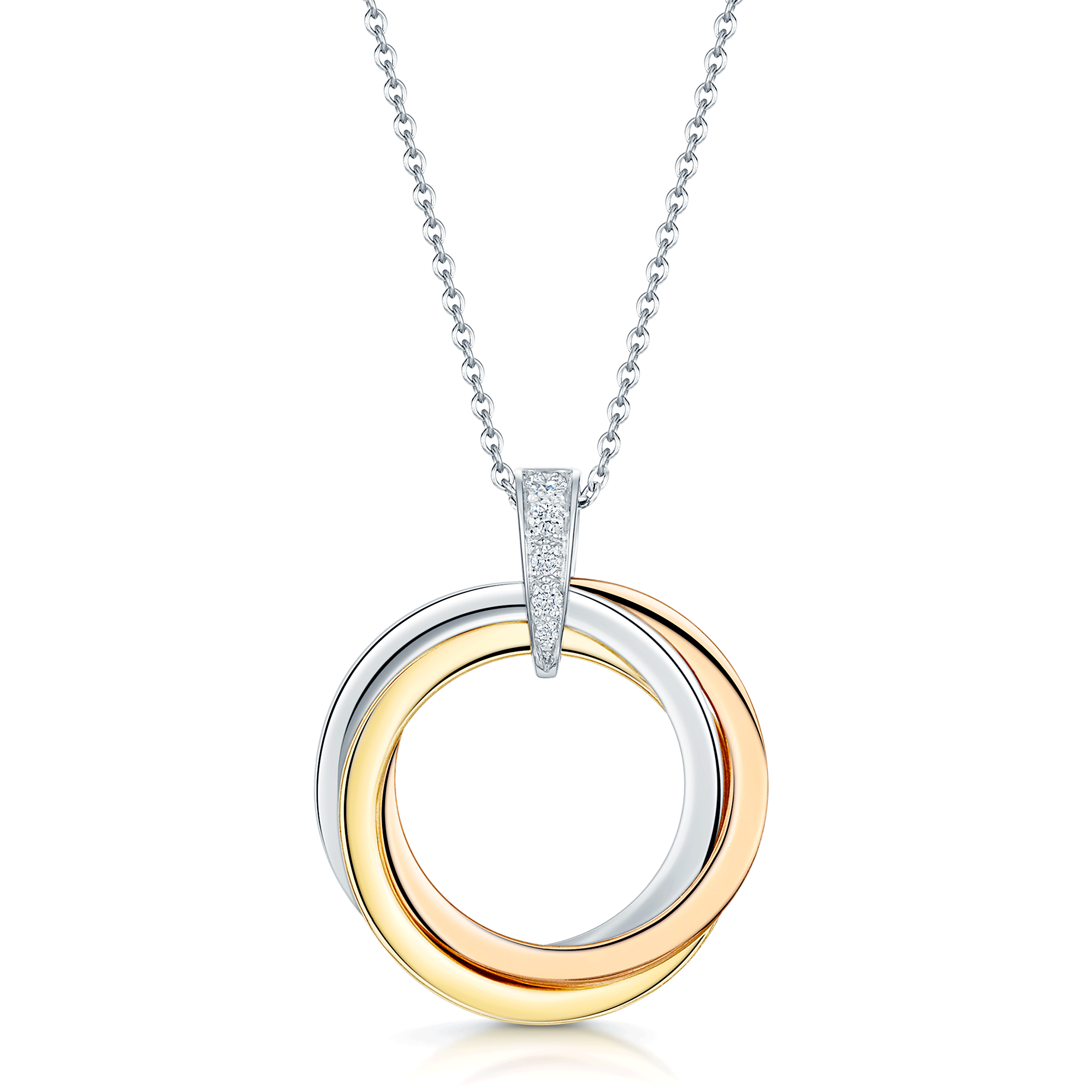 18ct White Rose And Yellow Gold Circle Pendant With A Diamond Set Bail