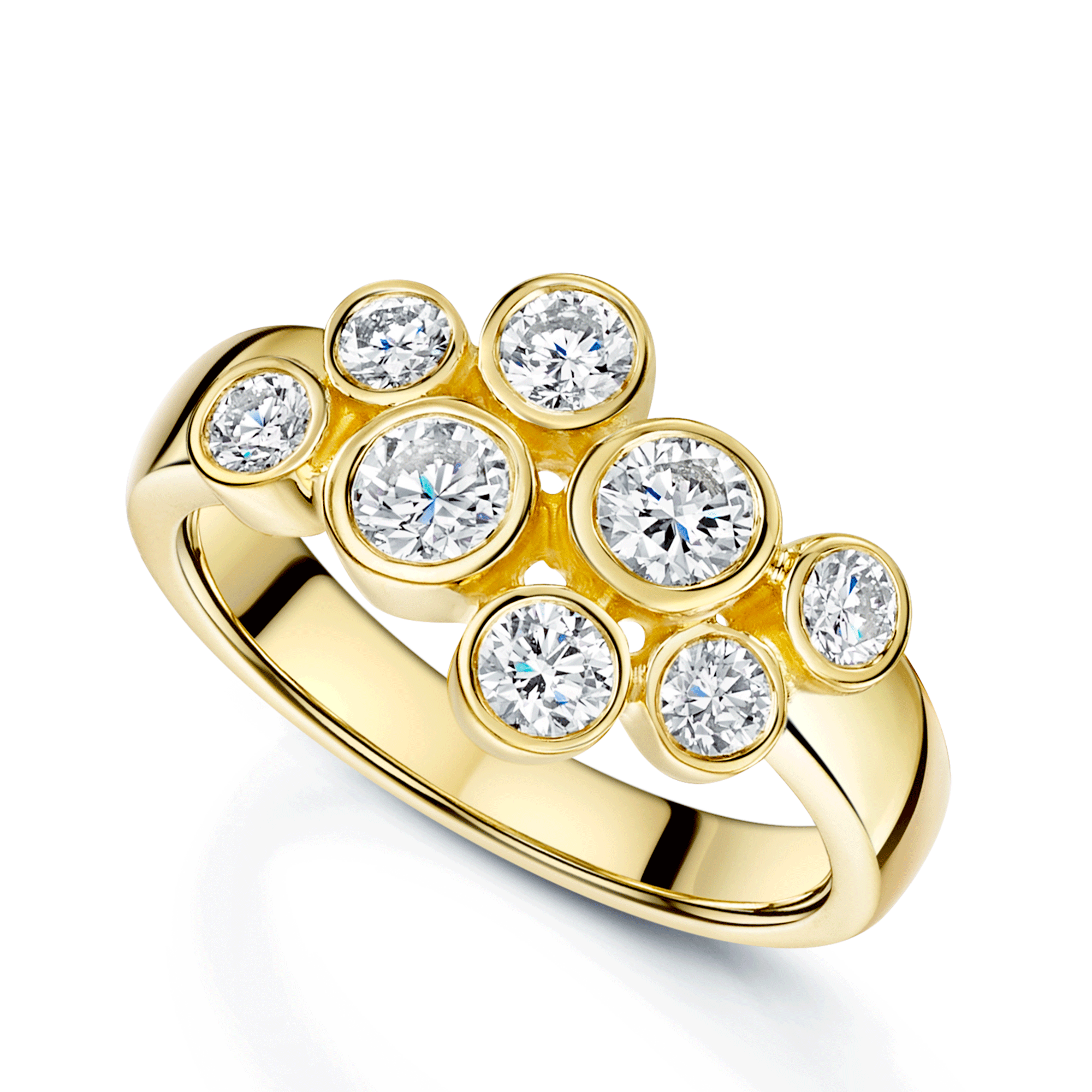 18ct Yellow Gold Round Brilliant Cut Diamond Rub Over Dress Ring