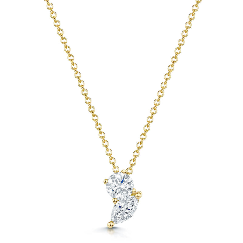 Berry's 18ct Yellow Gold Round Brilliant Cut And Marquise Cut Diamond Two Stone Pendant - Berry's Jewellers