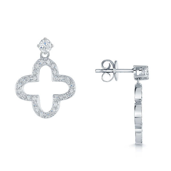 Berry's 18ct White Gold Diamond Open Flower Drop Earrings - Berry's Jewellers