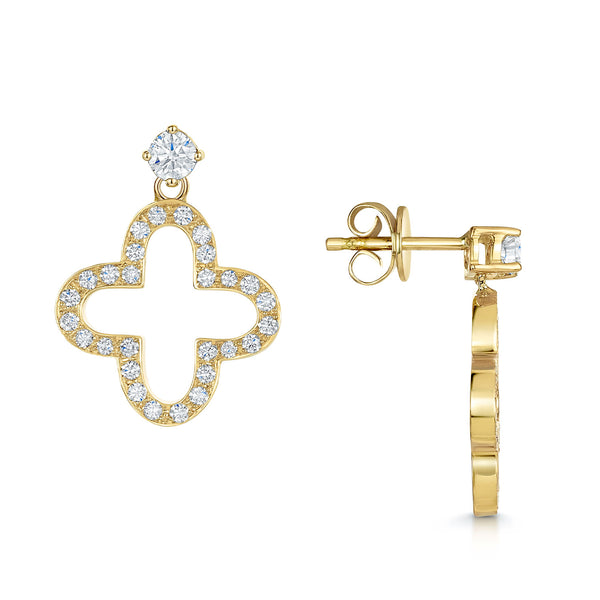 Berry's 18ct Yellow Gold Diamond Open Flower Drop Earrings - Berry's Jewellers