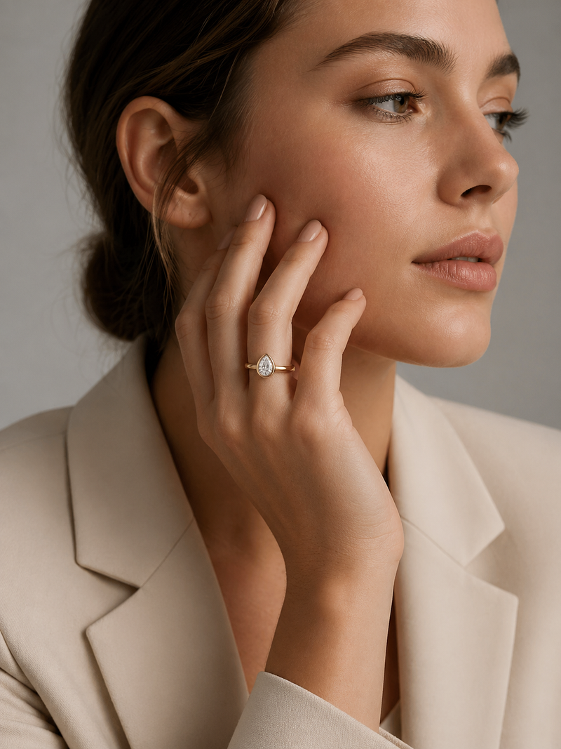 Berry's 18ct Yellow Gold Pear Cut Rub Over Set Diamond Ring - Berry's Jewellers