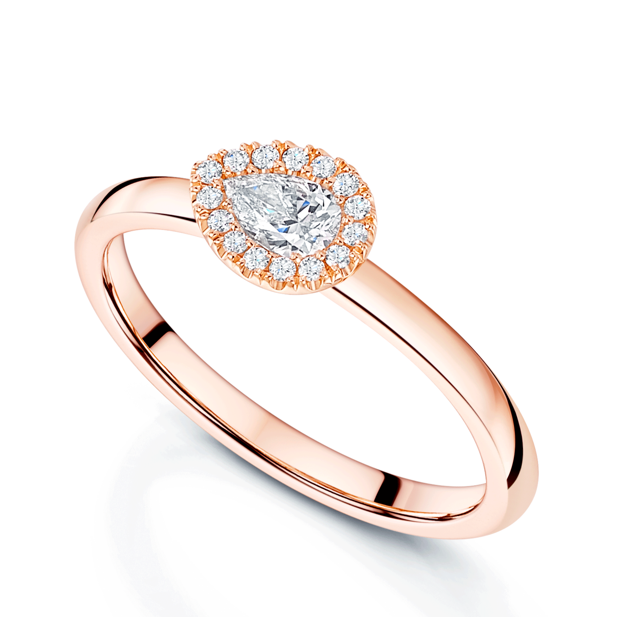 18ct Rose Gold Pear Cut Diamond Halo Ring