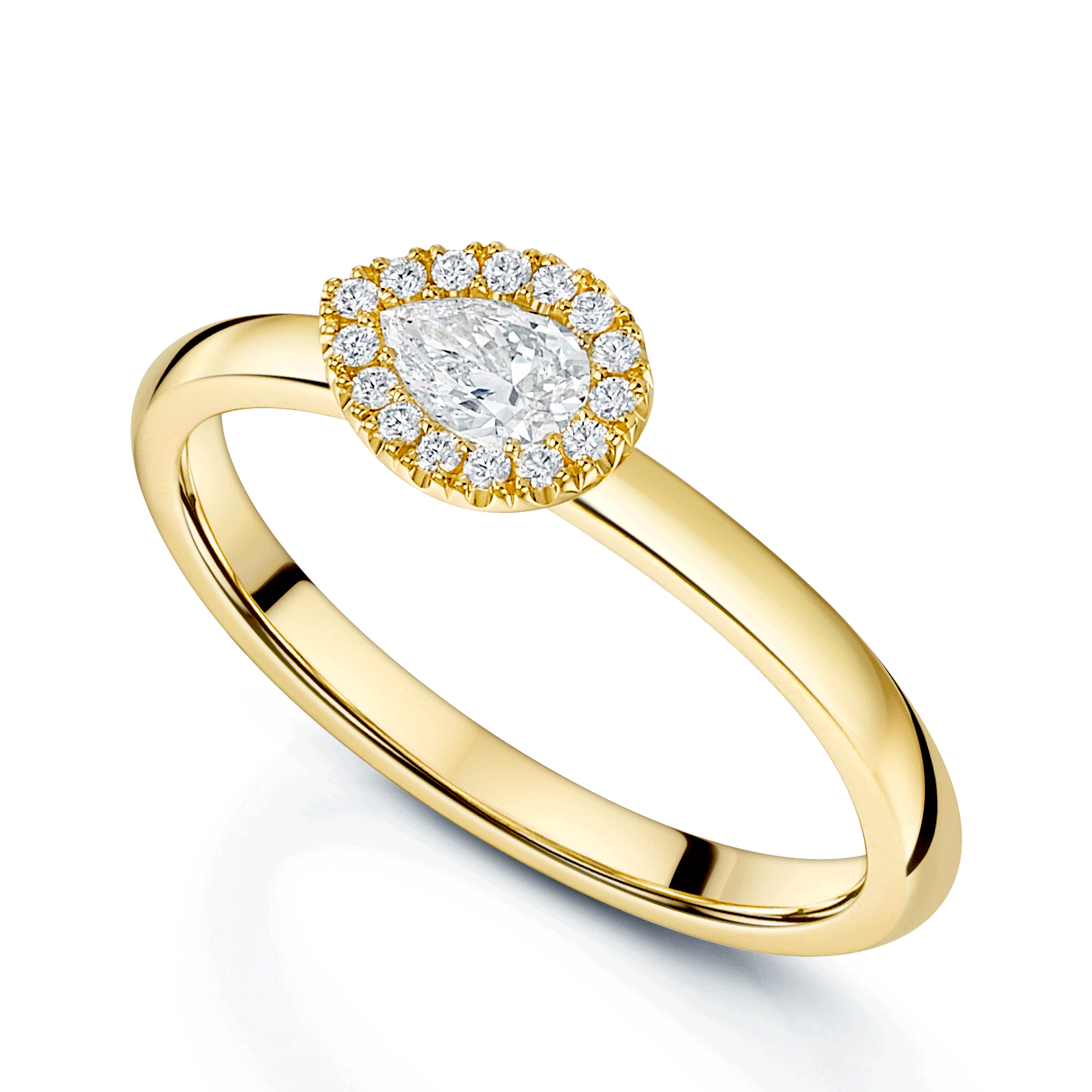 18ct Yellow Gold Pear Cut Diamond Halo Ring