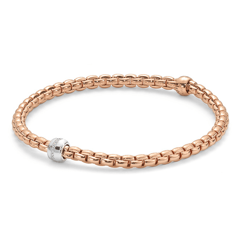 FOPE Eka 18ct Rose Gold Bracelet with Diamond Set Rondel - Berry's Jewellers