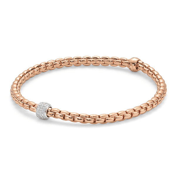 FOPE Eka 18ct Rose Gold Bracelet With Pave Diamond Set Rondel - Berry's Jewellers