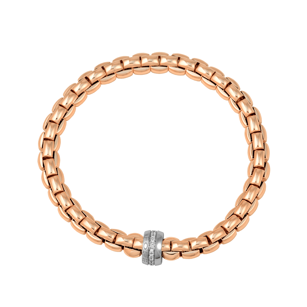FOPE Eka 18ct Rose Gold Bracelet With White Gold Diamond Set Rondel - Berry's Jewellers