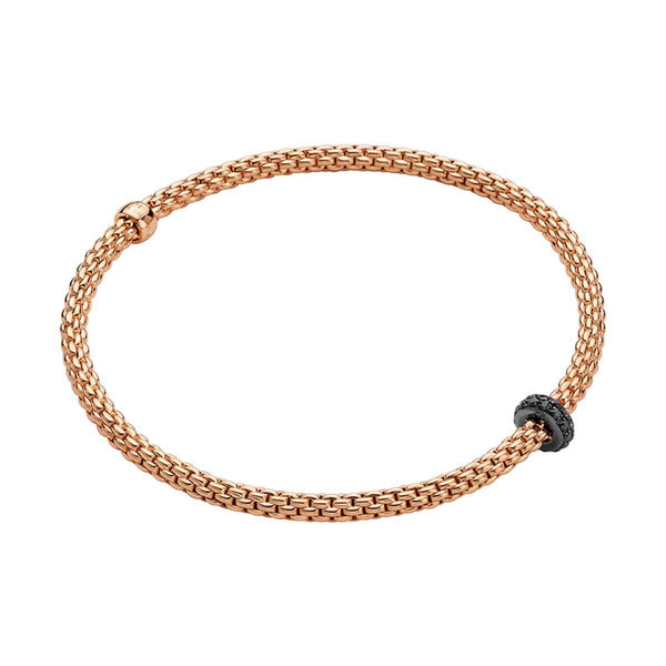 FOPE Flex'it 18ct Rose Gold Prima Bracelet With Pave Set Black Diamond Rondle - Berry's Jewellers
