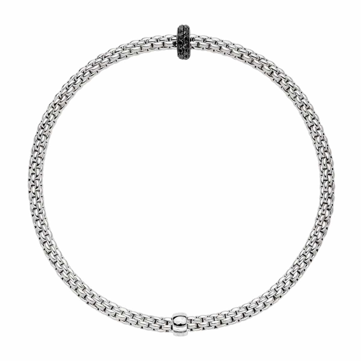 FOPE Flex'it Prima 18ct White Gold Bracelet With Pave Set Black Diamond Rondel - Berry's Jewellers