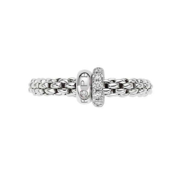 FOPE Flex'it Solo 18ct White Gold Ring With One Plain & One Diamond Set Rondel - Berry's Jewellers