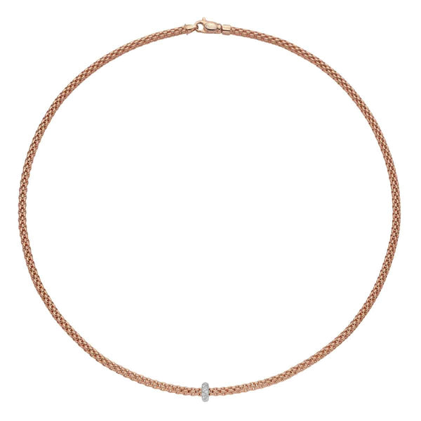 FOPE Prima 18ct Rose Gold Necklace With Diamond Set Rondel - Berry's Jewellers