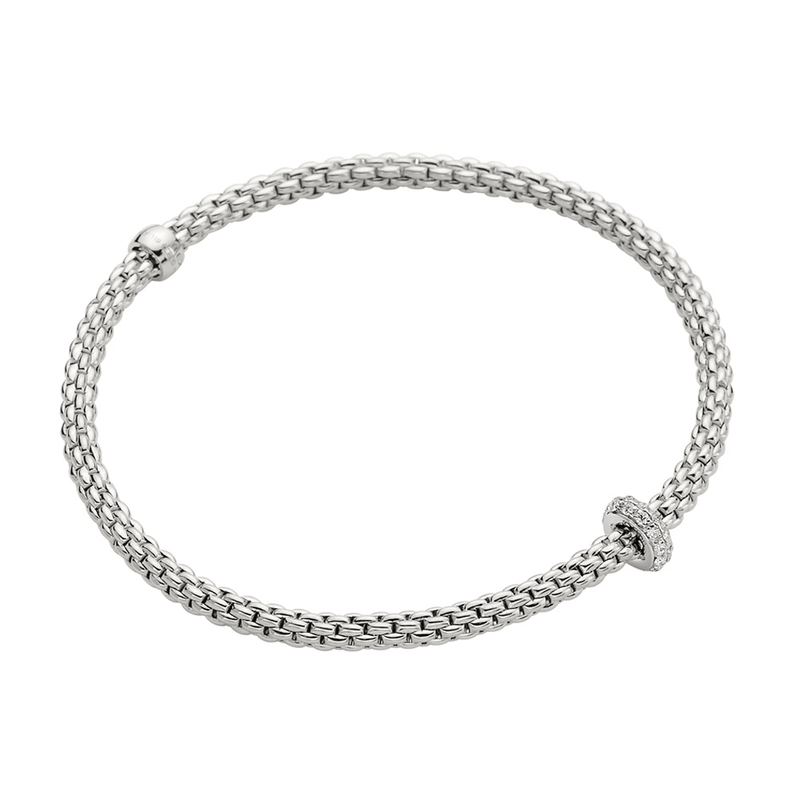 FOPE Prima 18ct White Gold Bracelet With Pave Diamond Set Rondel - Berry's Jewellers