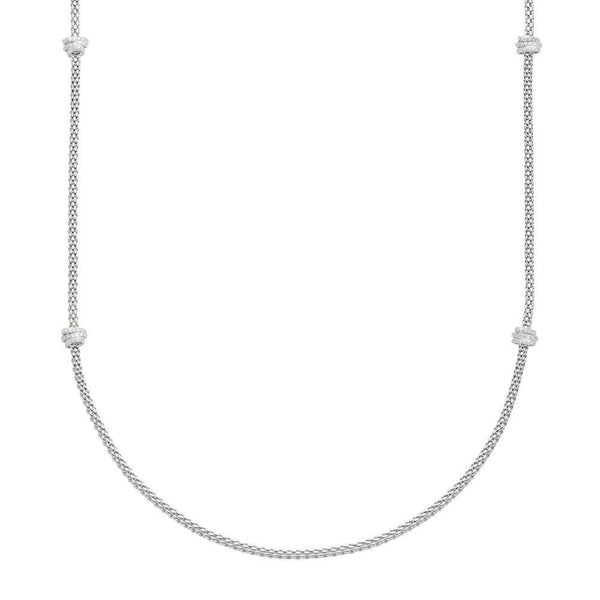 FOPE Prima 18ct White Gold Long Necklace With Pave Set Diamond Rondels - Berry's Jewellers