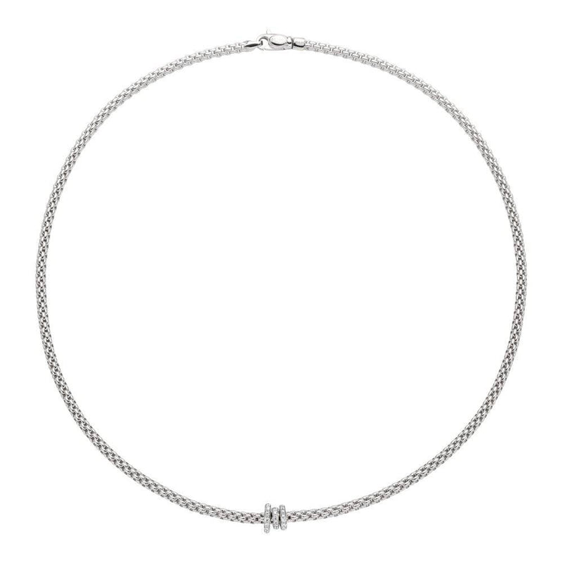 FOPE Prima 18ct White Gold Necklace With Three Diamond Set Rondels - Berry's Jewellers