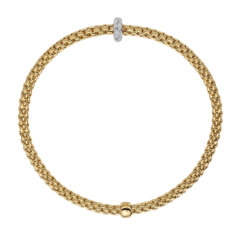 FOPE Prima 18ct Yellow Gold Bracelet With Pave Diamond Set Rondel - Berry's Jewellers