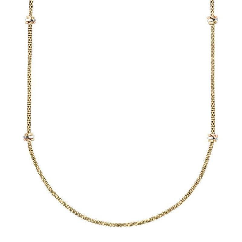 FOPE Prima 18ct Yellow Gold Long Necklace With Multi-Tone Gold Rondels - Berry's Jewellers