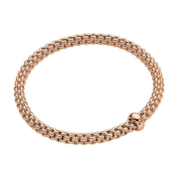 FOPE Solo 18ct Rose Gold Bracelet With Single Diamond Set Rondel - Berry's Jewellers