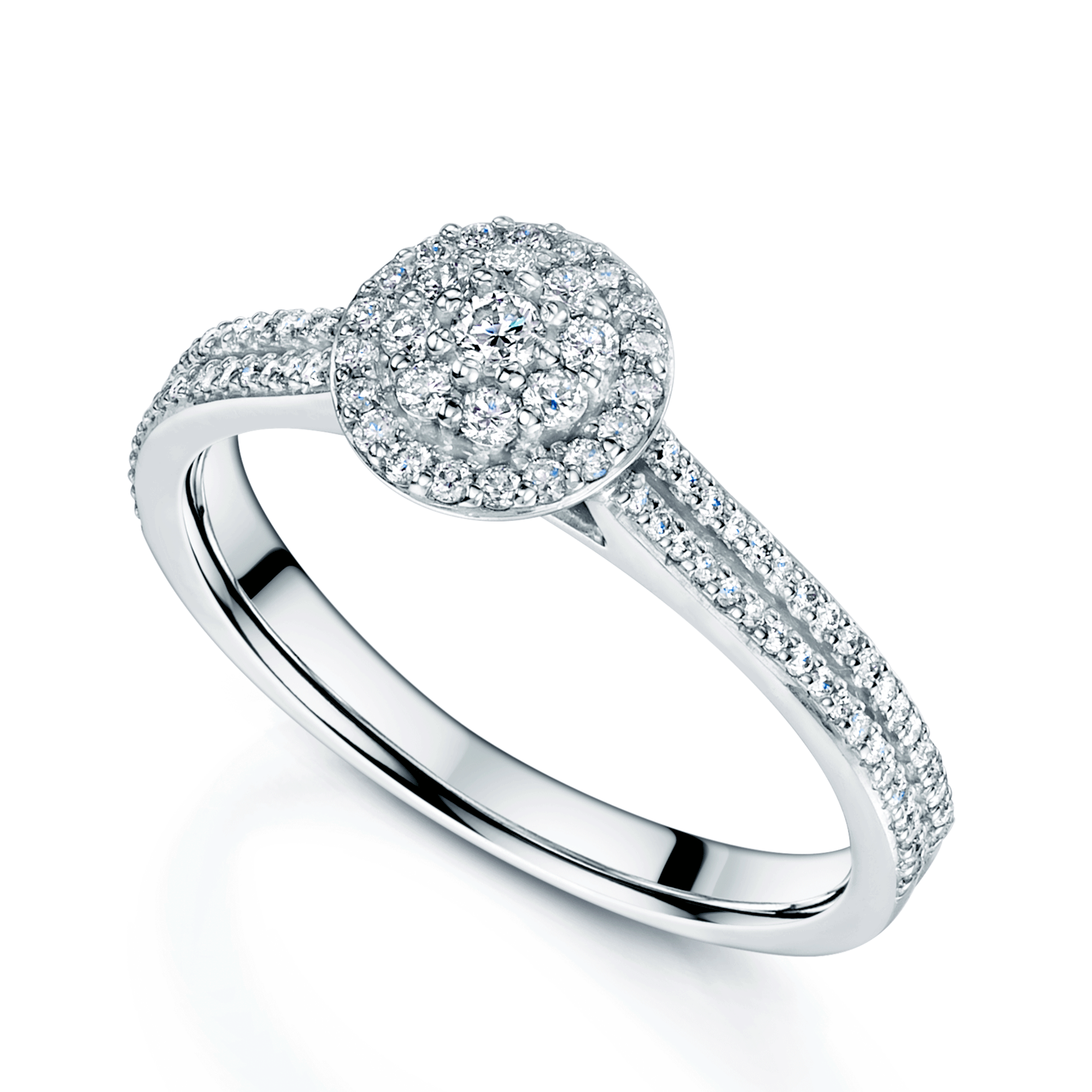 Platinum Diamond Cluster Ring With Diamond Set Shoulders