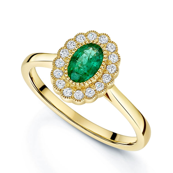 Berry's 18ct Yellow Gold Emerald And Diamond Cluster Dress Ring - Berry's Jewellers