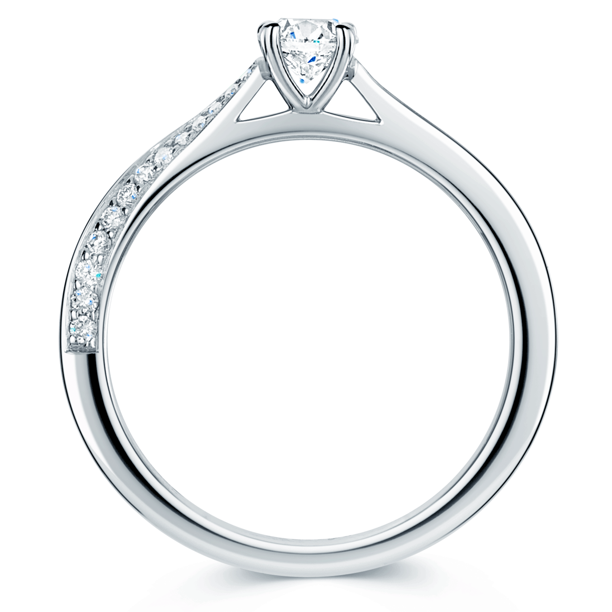 Platinum Round Brilliant Cut Diamond Ring With Diamond Set Shoulders