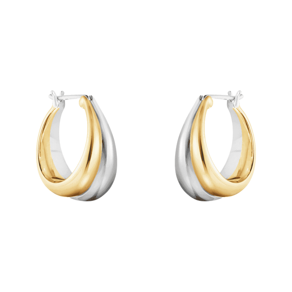 Georg Jensen Curve Sterling Silver & 18ct Medium Yellow Gold Hoop Stud Earrings - Berry's Jewellers