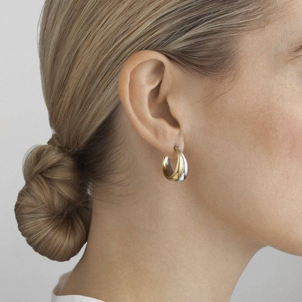 Georg Jensen Curve Sterling Silver & 18ct Medium Yellow Gold Hoop Stud Earrings - Berry's Jewellers