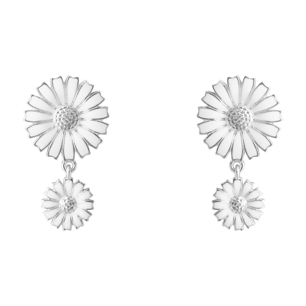 Georg Jensen Daisy Silver And White Enamel Drop Earrings - Berry's Jewellers