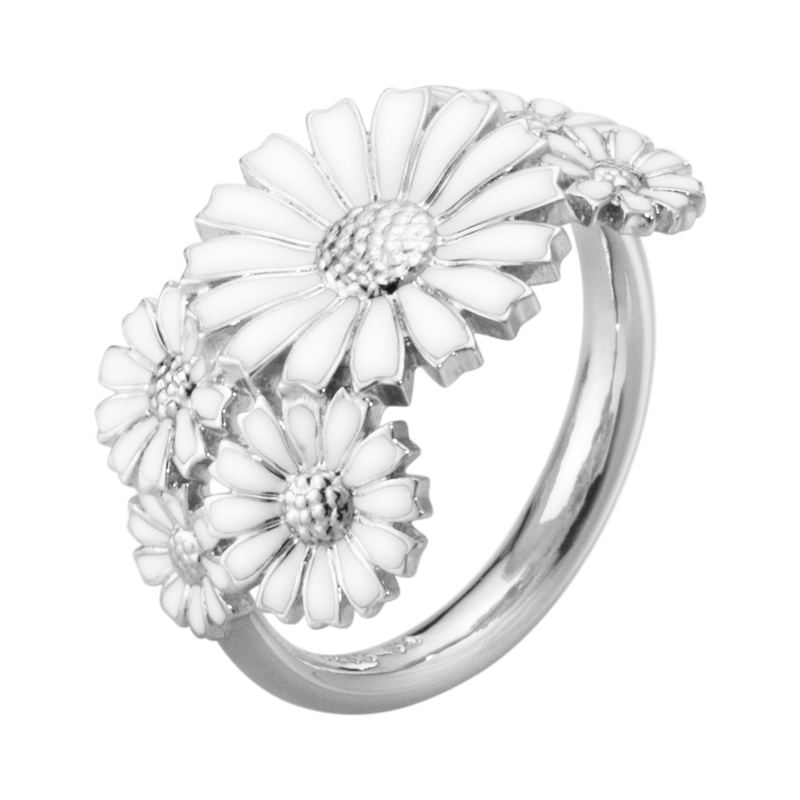 Georg Jensen Daisy Silver & White Enamel Layered Ring - Berry's Jewellers