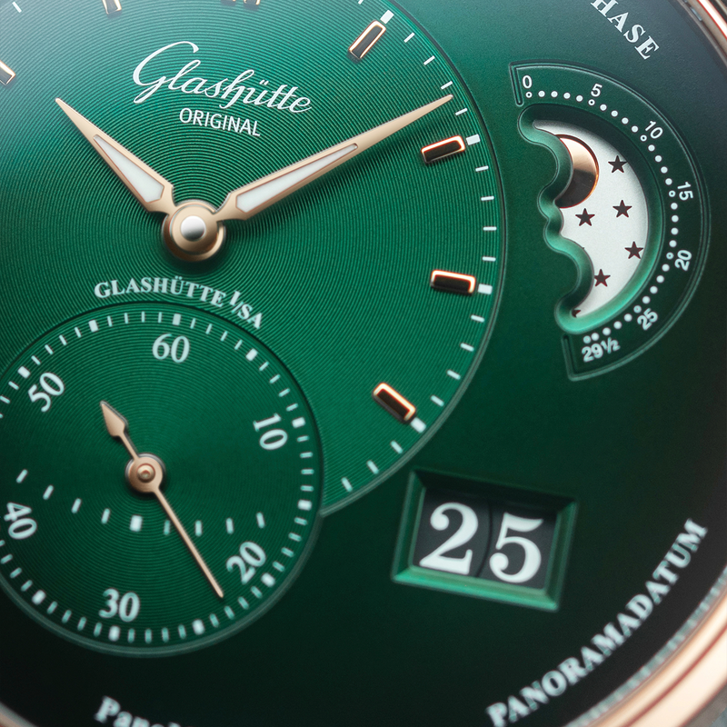 Glashütte Original PanoMaticLunar 40mm Rose Gold & Green Dial Automatic Men's Watch - Berry's Jewellers