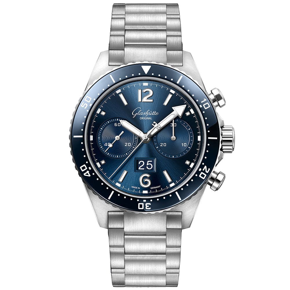 Glashütte Original Spezialist SeaQ 43mm Blue Dial Chronograph Automatic Bracelet Watch - Berry's Jewellers