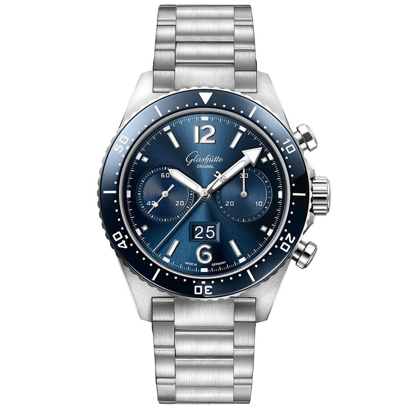 Glashütte Original Spezialist SeaQ 43mm Blue Dial Chronograph Automatic Bracelet Watch - Berry's Jewellers