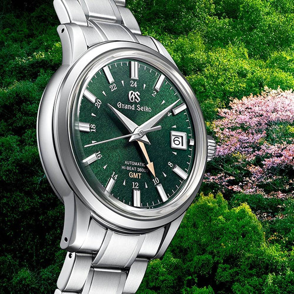 Grand Seiko Elegance GMT 39mm Green 'Shunbun' Dial Men's Automatic Bracelet Watch - Berry's Jewellers