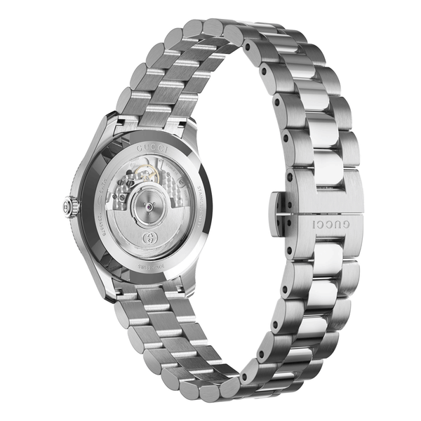 Gucci G-Timeless Automatic 40mm Stainless Steel Silver Dial Gold Plated Bezel Bracelet Watch - Berry's Jewellers