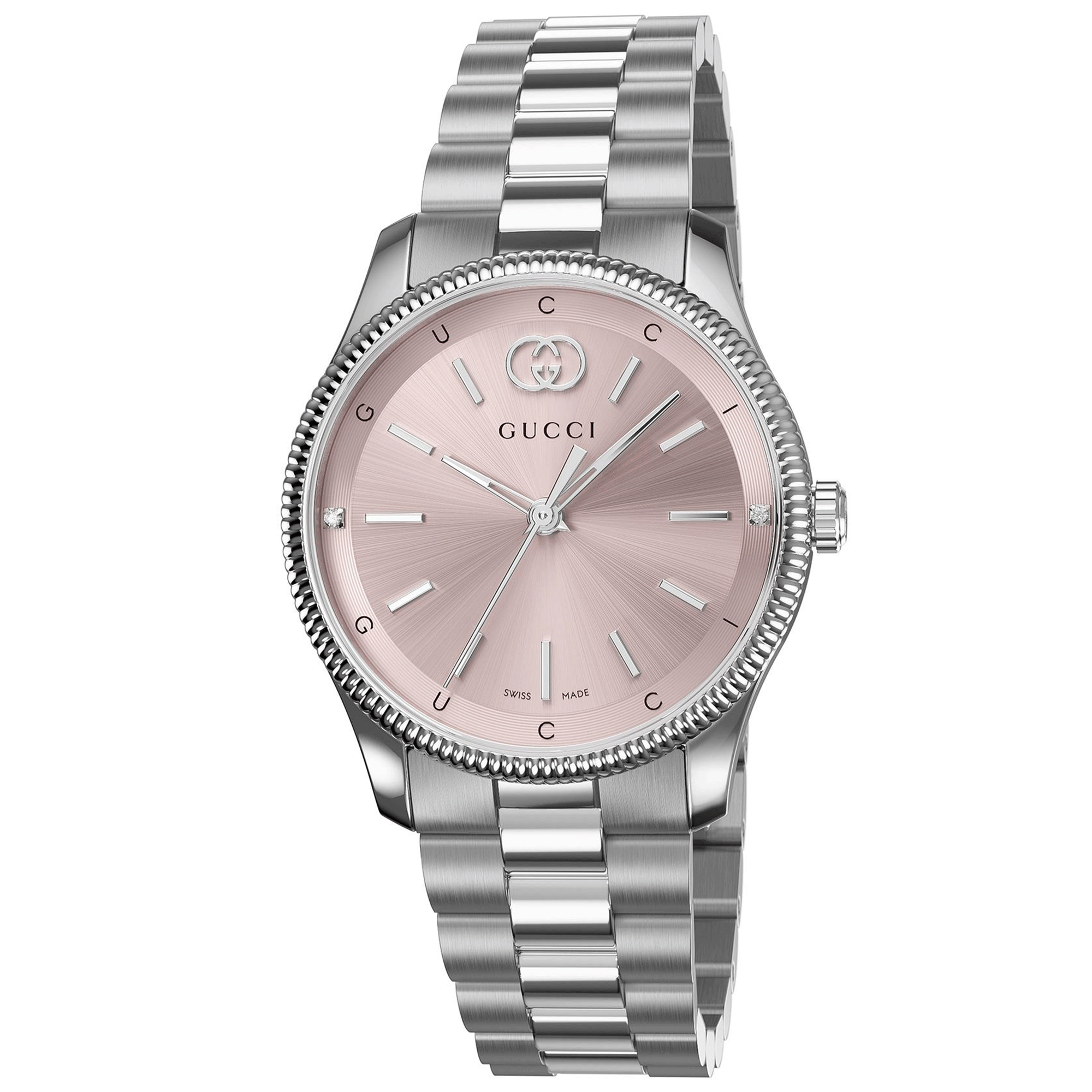Gucci G-Timeless Quartz 29mm Stainless Steel Pink Dial Bracelet Watch - Berry's Jewellers