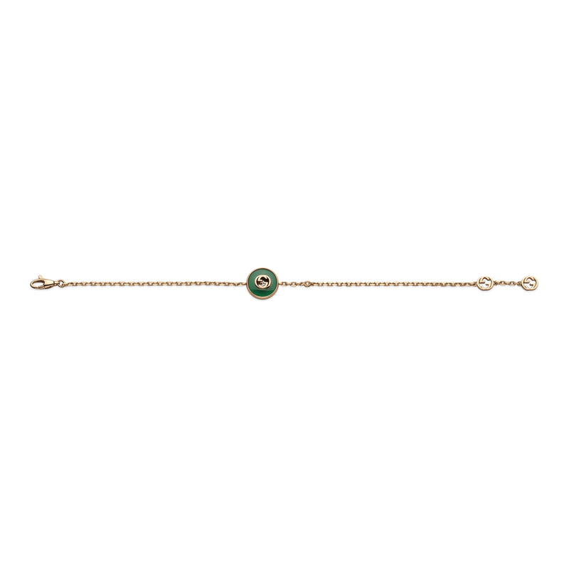 Gucci Gucci Interlocking 18ct Rose Gold Green Agate Bracelet - Berry's Jewellers