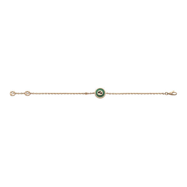 Gucci Gucci Interlocking 18ct Rose Gold Green Agate Bracelet - Berry's Jewellers