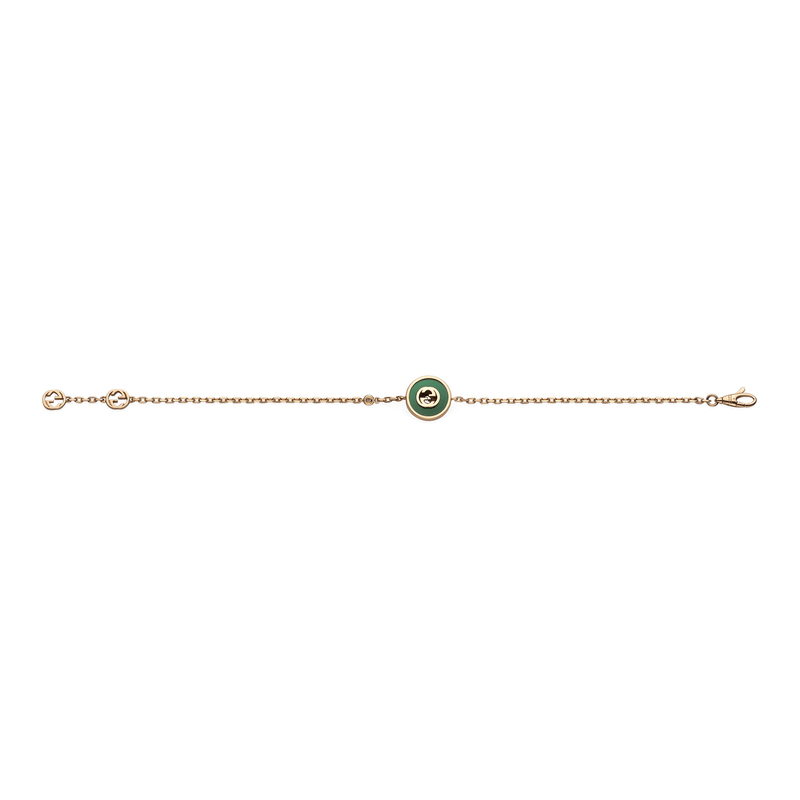 Gucci Gucci Interlocking 18ct Rose Gold Green Agate Bracelet - Berry's Jewellers